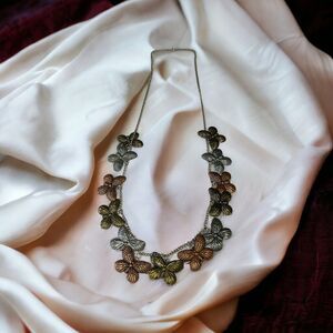 Multicolored Metal Butterfly Necklace 32” Unique Boho Retro